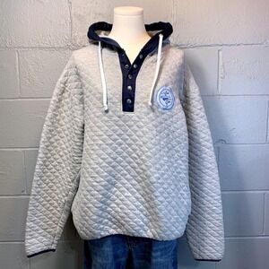 For The Love Of The Game Lacrosse Co Quilted Hoodie Gray Navy Henley Womens M